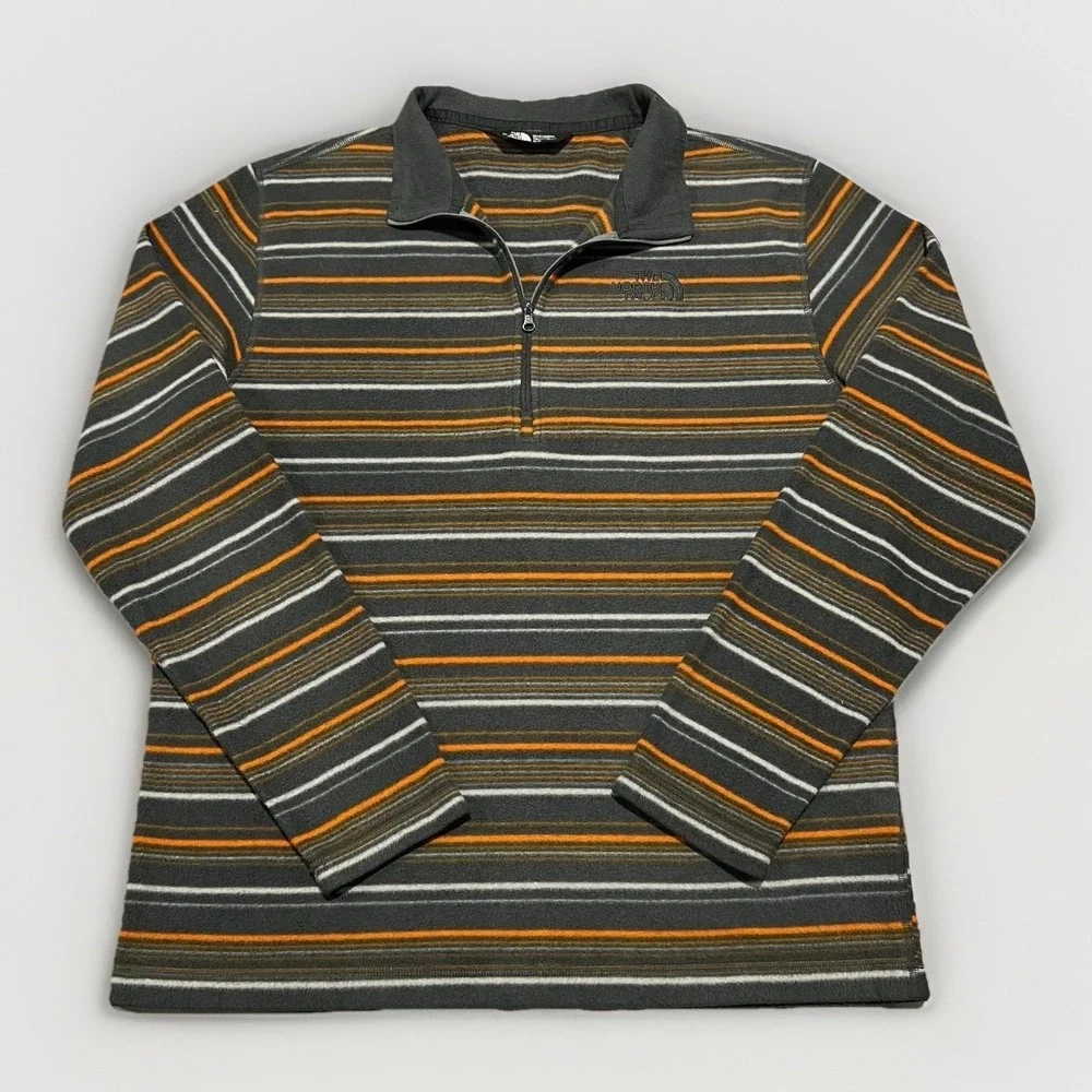 The North Face Mens Brown Multi Striped Fleece 1/4-Zip Pullover Sweatshirt M